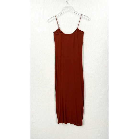 ENZA COSTA Dress Womens Large Umber Stretch Silk Knit Ruched Strappy Midi NEW - Picture 5 of 16